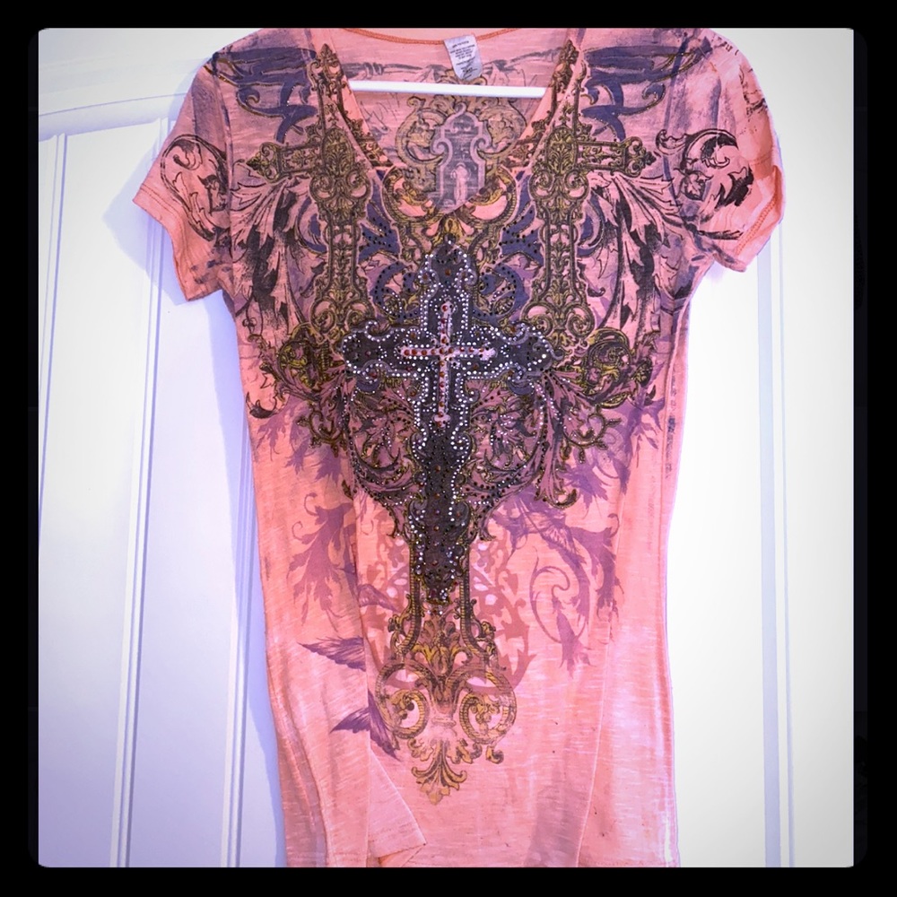 BUCKLE t shirt with rhinestones and crosses size S